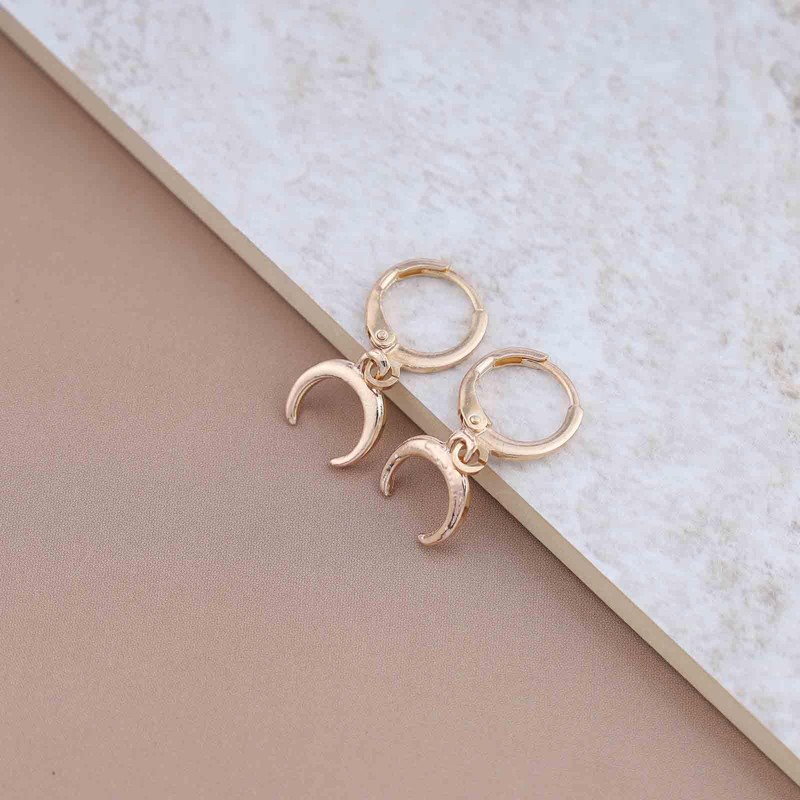 TseenYi Boho Moon Huggie Hoop Earrings Gold Moon Dangle Hoop