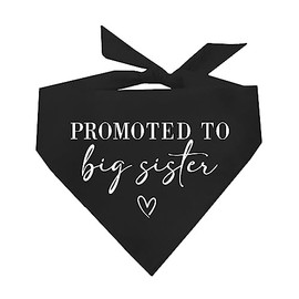 Promoted to Big Sister Dog Bandana | 100% Cotton | Made in USA | Pregnancy Announcement Photoshoot Prop | New Baby | Gender Reveal | Black X-Small (638)