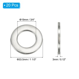 PATIKIL 304 Stainless Steel Flat Washer, 20 Pack 3/4" ID x 1 1/3" OD x 0.12" Thickness Metal Fender Washers Lock Washers for Screws Bolts Assortment