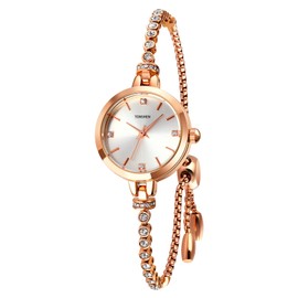 TONSHEN Damen Fashion Uhr Analog Quarz Damen Uhren Edelstahl Kette Kristall Armbanduhr (Weiß)