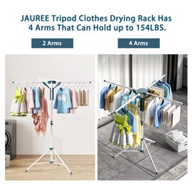 JAUREE Tripod Clothes Drying Rack Folding Indoor, Portable Drying Rack Clothing and Height-Adjustable, Space Saving Laundry Drying Rack with 20 Clips