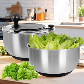 supernal 5.3Qt Salad Spinner Lettuce Spinner with Stop Button Vegetable Dryer Fruit Washer Chopper Bowl Non-Slip Base Dishwasher Safe Fruit Washing Bowl with Strainer Clear Lid & Drainage Hole Black