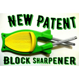 New patent aproved Block knife sharpener- Sharpens and hones any blade back to original cutting edge.