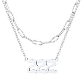 FindChic Layered Necklaces for Women Trendy Dainty Angel Number 222 Stainless Steel Paperclip Choker Chain Lucky Jewelry Gift for Girlfriend Her