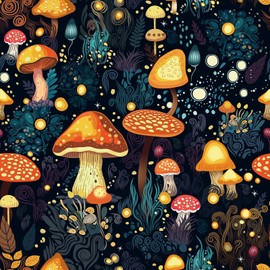 LACHEERY Dark Blue and Gold Mushroom Wallpaper Boho Mushroom Peel and Stick Wallpaper Forest Botanical Wall Paper Peel and Stick Contact Paper for Walls Cabinets Kids Bedroom Bathroom Roll 17.5"x80"
