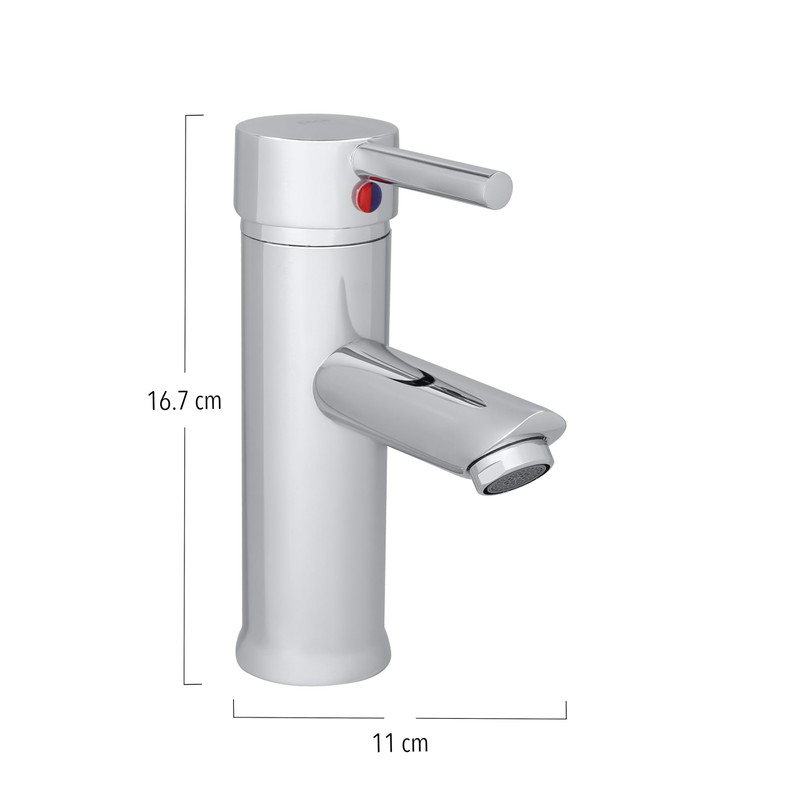 DICA, Monomando Corto Ecologico para Lavabo, Acabado Cromo, Acero Inoxidable,