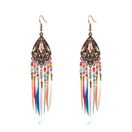 Set Bohemian Tassel Beaded Flower Drop Dangle Earrings Feather Ethnic Retro Boho Dangle Earring Beads for Women Jewelry for Gifts Vintage Rainbow Colorful-Waterdrop Gold