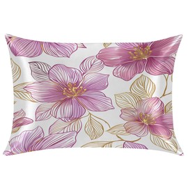 Satin Pillowcase for Hair and Skin, Beatuiful Blossom Silk Pillow Case Queen Size Silky Pillowcases with Zipper Cooling Pillow Cover (20x30 Inches)