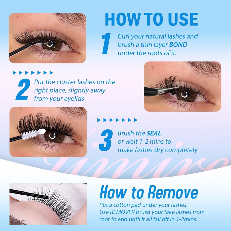 JIMIRE 384Pcs Cluster Lashes Kit 30D+40D Wispy Individual Eyelashes 10-16MM