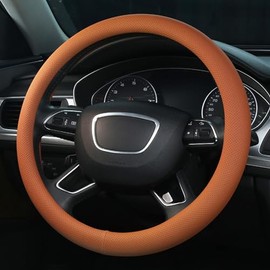 ALEMODR Custom Car Steering Wheel Cover for Toyota,Orange Premium Leather Steering Wheel Protector