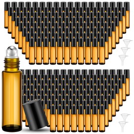 Sumind Essential Oil Roller Bottles - 250 Pcs, 10 ml Glass, Stainless Steel Roller Balls, Leakproof, Funnel Included(Amber)