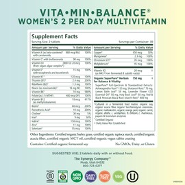 PURE SYNERGY Vita·Min·Balance | Multivitamin for Women with Iron | Women's Daily Multivitamin Made with Organic Whole Foods | for Balanced Energy and Stress Support (60 Tablets) | PURE SYNERGY