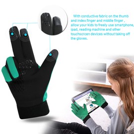 AMRTA Winter Gloves for Kids Waterproof with 2 Gloves Clips Full Finger Touchscreen Gloves Warm Outdoor Bike Cycling for Boys Girls Youth Children Junior (XS,Green)