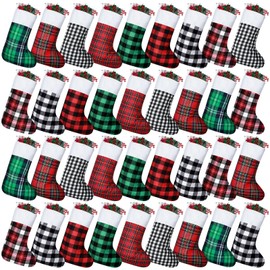 Skylety 36 Pcs 24 Pcs Mini Christmas Stockings 8.27 Inch Small Buffalo Plaid Stockings Hanging Ornament Classic Bulk Christmas Stockings for Family Holiday Party Gift Xmas Tree Fireplace Decoration