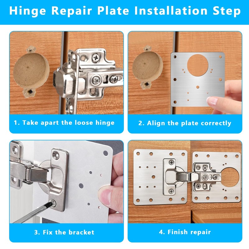 12 Pcs Stainless Steel Cupboard Hinges, Brackets, 96 Screws &