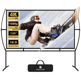 120 inch Projector Screen with Stand, Indoor Outdoor Projector Screen, 16:9 HD 4k Portable Theater Projection Screen