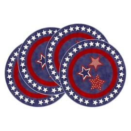 XCHI Blue Patriotic Red White Stars America 4th of July Memorial Day Independence Day Round Placemats Set of 4 Table Mats Decorations 14x14 Inch