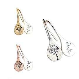 Simple Dandelion Dangle Drop Earrings Retro Silver Flower Nature Inspired Hook Earrings for Women Wedding Statement Jewelry (3 Pairs)