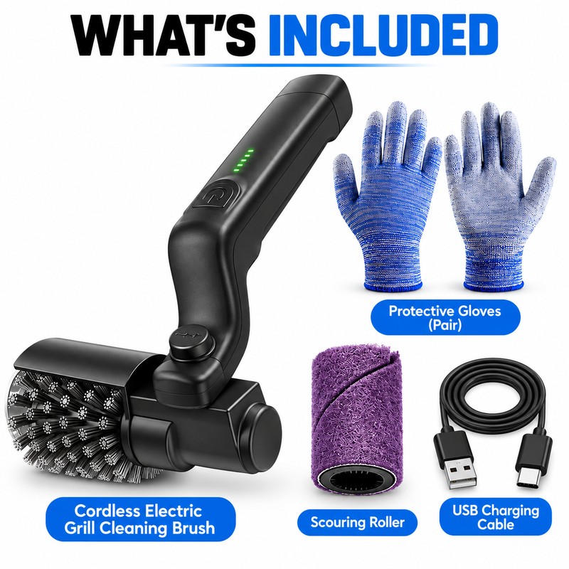 Electric Grill Brush Rechargeable, Cordless Rotary Grill Cleaner with Adjustable