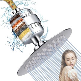 Juego de Cabezal Ducha Filtro de Alta Presión, Filtro de Ducha tipo lluvia JASUVII de 6 Pulgadas para Agua Dura, Ducha de alta Presión Acero Inoxidable, Filtro para Regadera, 20 Etapas Filtro de Duch