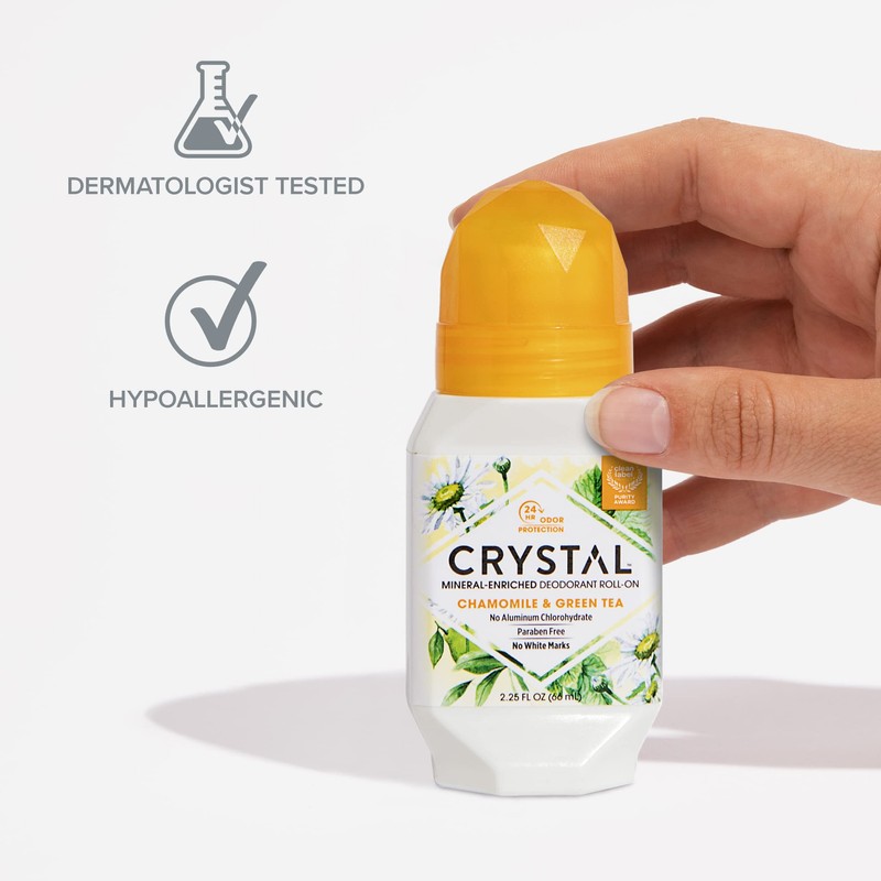 CRYSTAL Mineral Deodorant Roll-On- Body Deodorant With 24-Hour Odor Protection,