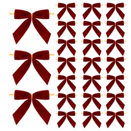Meseey Velvet Ribbon Twist Tie Bows, 4 Inches, 24 Pieces, for Treat Bags, Gift Wrapping, Crafts (Burgundy)