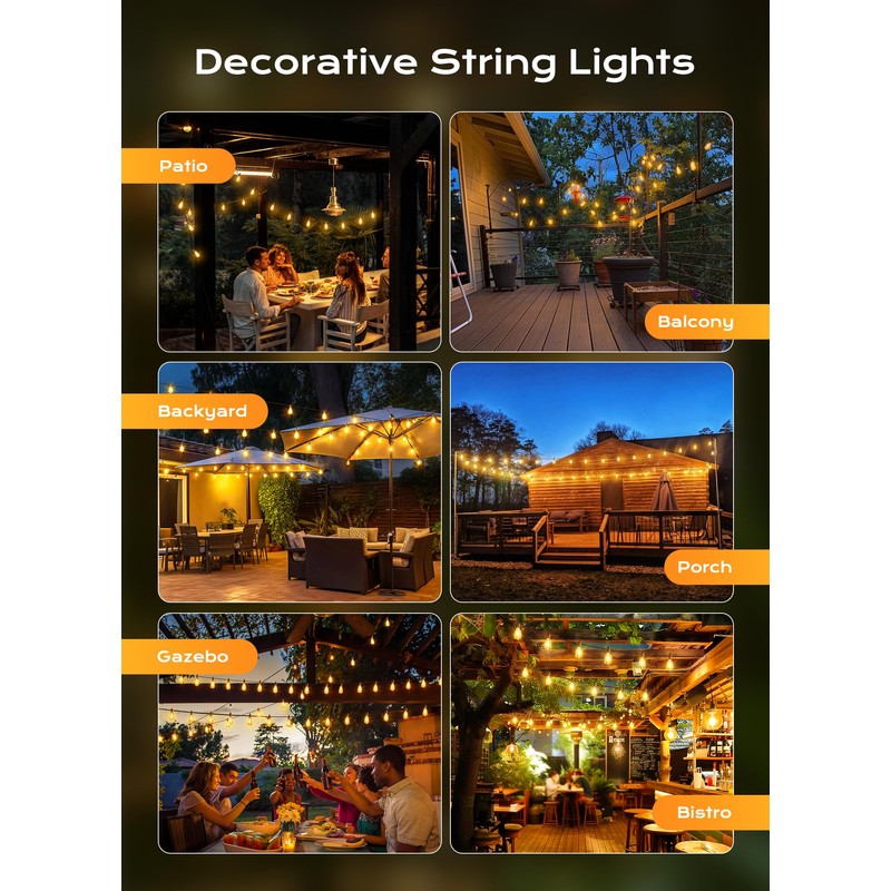 Brightown Outdoor String Lights Patio Lights, 100FT ST38 Shatterproof Dimmable