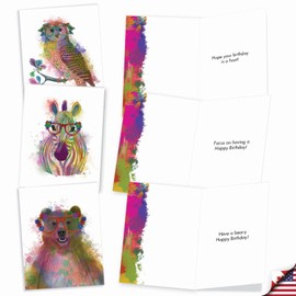 The Best Card Company 20 Assorted Birthday Notes Box Set 4 x 5.12 w/Envelopes For Men, Women (10x2 Designs) Funky Rainbow Wildlife AM4948BDG-B2x10