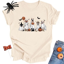 OCURHU Ghost Dog Shirt Womens Retro Spooky Season Tee Tops for Dog Lovers Apricot XL