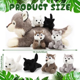 Shappy 5 Pcs Wolf Family Stuffed Animals Set 16 Inch Mommy Plush Toys with 4 Small Baby Plushies in Her Zippered Tummy Wolf Stuffy for Kids Boys Girls Back to School Gifts Operation Christmas Items