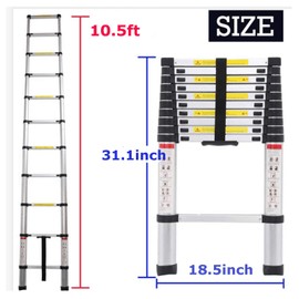 10.5 Feet Aluminum Telescoping Telescopic Extension Ladder 330 Pound Capacity, Portable Lightweight Attic Loft Ladder Foldable with Non-Slip Rubber Feet, EN131 Certificate Multi-Purpose Ladders
