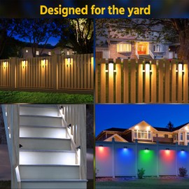 NIORSUN Outdoor Fence Lights, 6 Pack Waterproof LED Solar Fence Lights with 1500mAh Battery, Warm White/Cool White/RGB, Easy-to-Install Wall Light for Deck, Patio, Railing, Stairs, Backyard – Black