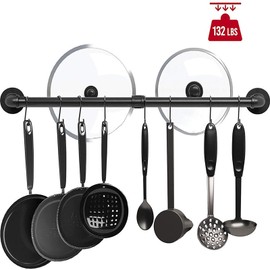 YSGSMOM 31 Inch Wall Mounted Pot Rack, Industrial Utensils Wall Hanger Iron Pipe Kitchen Hanging Rail with 8 S Hooks for Hanging Pans, Utensils, Cookware