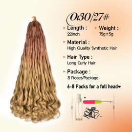 Crochet Hair for Black Women 22 Inch Box Braids Crochet Hair 8 Packs French Curl Braiding Hair 75g/Pack Bouncy French Curl Crochet Braids Hair Extensions (22 Inches,8 Packs,OT30/27)