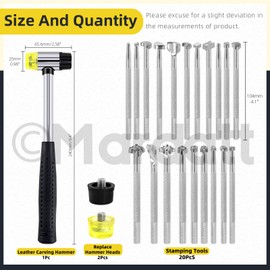 Mardatt 23Pcs Leather Stamping Kit With Special Patterns, Rubber Hammer, Carving and Punch Tools for Working, Saddle Making