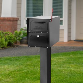 Architectural Mailboxes Oasis 28" H Pedestal Galvanized Steel Mailbox Post, Compatibility Code H, K, 5106B, Black