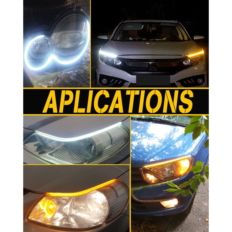 Qasim 60cm White&Yellow Cars DRL LED Strip Daytime Running Lights