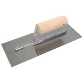 MARSHALLTOWN QLT Notched Trowels - Riveted (11 x 4-1/2), Wood Handle Material, U-Shaped Notch Shape, 6mm X-Notch Size, 6mm Z-Notch Size, 8mm Y-Notch Size, Made In The USA, NT767