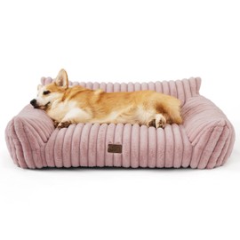Bedsure Cute Dog Couch for Pets - Fluffy Dog Sofa with Premium Soft Corduroy Fleece, Dog Couch Bed with Washable Cover, Supportive Dog Sofa Bed for Medium Large Dogs, 36inch, Tuscan Beige