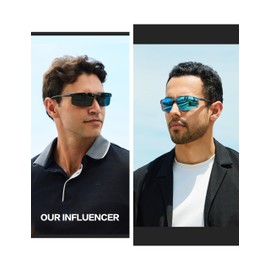 Bircenpro Sunglasses for Men Polarised: UV Protection Carbon Fibre Temple Sports Sunglasses for Driving, C-gunmetal frame blue lens