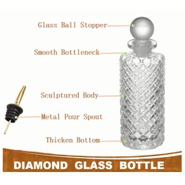 Generic Mini Vintage Style Decorative Flower Vases,Bitters Bottles,Syrup Vinegar Dispensers Bottles with Glass ball Stopper for Wedding Farmhouse Party Home Decor (Grid Bottle), Clear