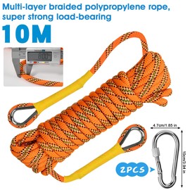 EMAGEREN Outdoor-Seil 8mm Geflecht Nylon Seil 10m Wandern Seil mit 2 Stahlhaken für Wandern Baumfällung Outdoor Sport Camping Garten im Freien Orange