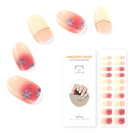 YiMistnnts Semi Cured Gel Nail Strips 20pcs Gel Nail Stickers UV Semi Cured Gel Nail Wraps for Home Nails DIY (French Cherry Blossom)