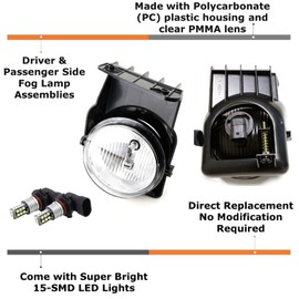 iJDMTOY OEM-Spec Clear Lens Fog Light Kit with 15-SMD Super Bright Xenon White LED Replacement Bulbs Compatible with 2003-2006 GMC Sierra 1500 2500 3500