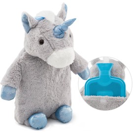 Premium Classic Rubber Hot Water Bottle with Cute Stuffed Plush Unicorn Cover (2L, Gray)
