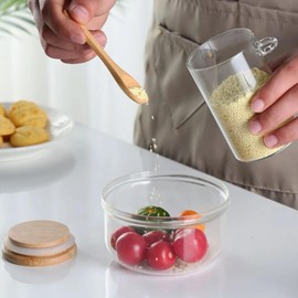 Wrqqwsy Sugar Jar Glass Salt Container - 17.95oz Clear Airtight Caning with Bamboo Lid and Spoon Scoop, Storage Overnight Oats, Salts, Coffee Bean, Spice, Creamer, Food Organizer, Set of 2