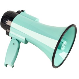 HornPro Portable Megaphone Speaker Siren PA Bullhorn - Compact and Battery Operated with 30 Watt Power, 3 Modes and Foldable Handle for Trainers, Soccer, Baseball, Coaches, and Teachers (Teal)