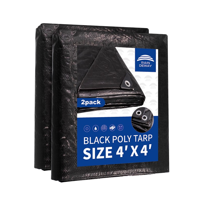 Small Black Tarps 4x4 Feet (2 Pack), UV Resistant, 8