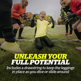 Storelli Men's BodyShield Turf Burn Leggings 2, Compression Soccer Leggings Protection with Shin Guard Pockets, Youth, Medium Black