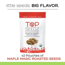 Top Seedz Certified Organic Gluten Free Vegan Maple Magic Roasted Seeds | 2-Pack | 6 Ounces | Made of Shelled Sunflower Seeds, Pumpkin Seeds, Maple Syrup, and Extra Virgin Olive Oil